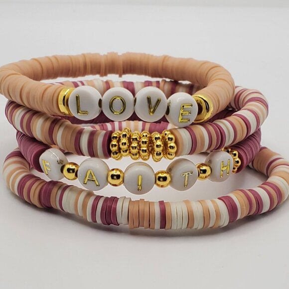 Faith & Love Heishi Beads Stack 4 pcs set  7" - Picture 1 of 6